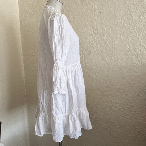 Zara White Swiss Dot Bubble Sleeves Ruffle Hem Dress XS - Picture 6 of 8